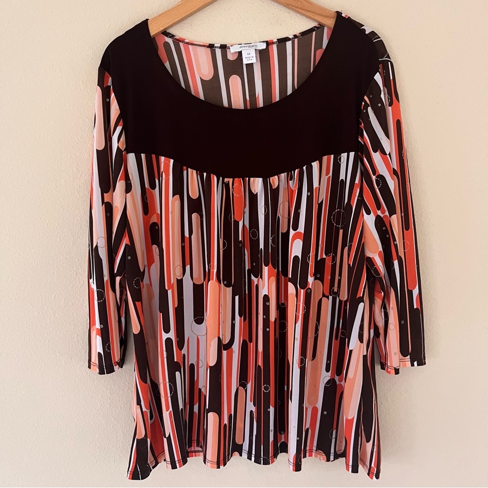 Dress Barn Womens Vintage Top 1X 3/4 Sleeves Abstract Mod Retro MCM Boho 90s Art - Picture 1 of 10